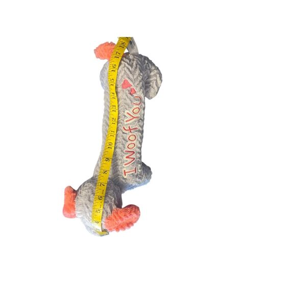 Hug Fun Gray Pink I Woof You Dachshund Puppy Dog Stuffed Animal Plush 18" Long - Picture 3 of 9